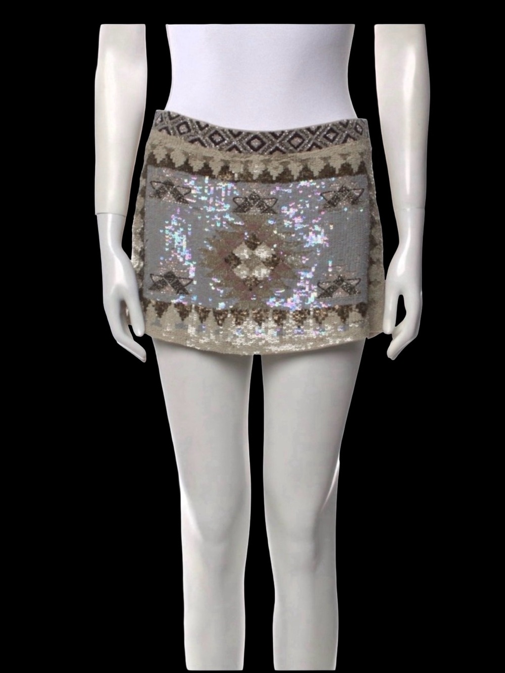 AllSaints Spitalfields Paloma Sequin Mini Skirt Aztec Boho Indie Sleaze Size 14